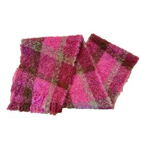 Vintage HOT PINK, PURPLE & BROWN Soft MOHAIR Wool SCARF Muffler Ireland 9"x64"